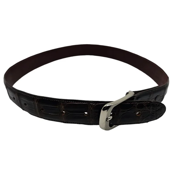 Black genuine alligator belt made in USA size 28 Black American Alligator Full Grain Leather Belt  main image 4